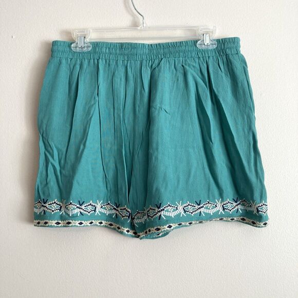 Hei Hei Anthropologie Shorts Medium Embroidered Teal Blue Beach Boho Drawstring - Picture 7 of 8
